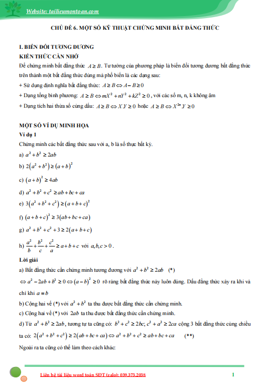 Chuyên đề một số kĩ thuật chứng minh bất đẳng thức